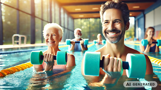 Menschen im Wasser mit Aquahanteln